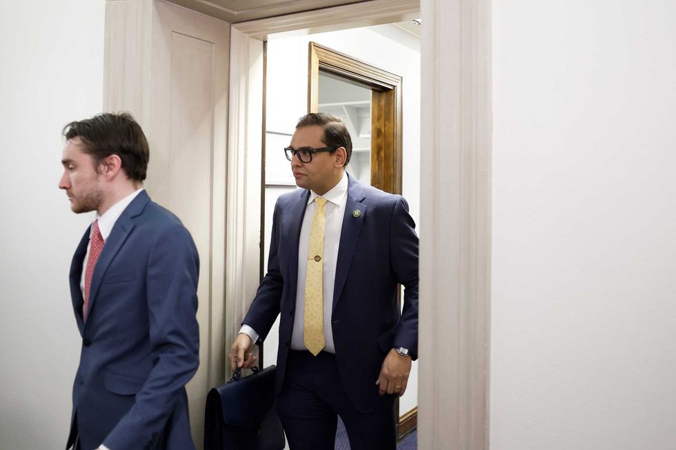 Rep. George Santos (R-NY) (R) leaves his office in the Longworth House Office Building on January 12, 2023 in Washington, DC