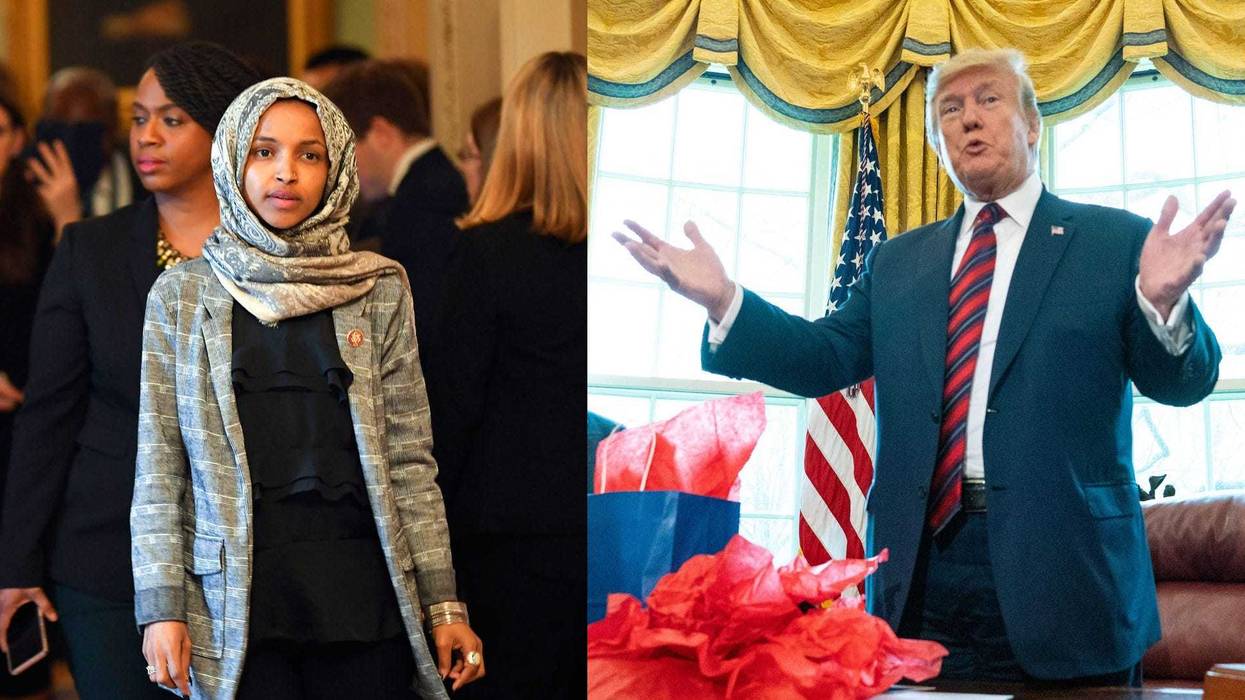 Rep. Ilhan Omar and President Donald Trump.