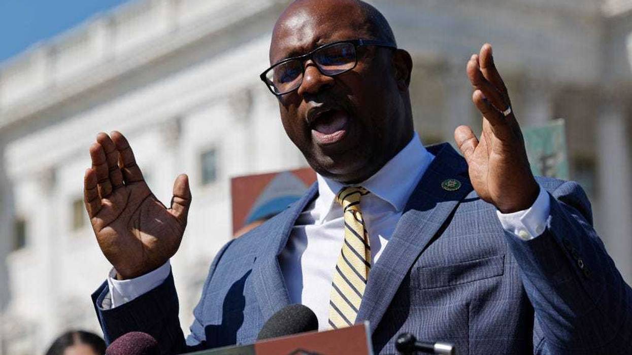 Rep. Jamaal Bowman (D-NY) joins fellow House Democrats for a news conference to announce a bicameral resolution recognizing Banned Books Week outside the U.S. Capitol on September 27, 2023 in Washington, DC.