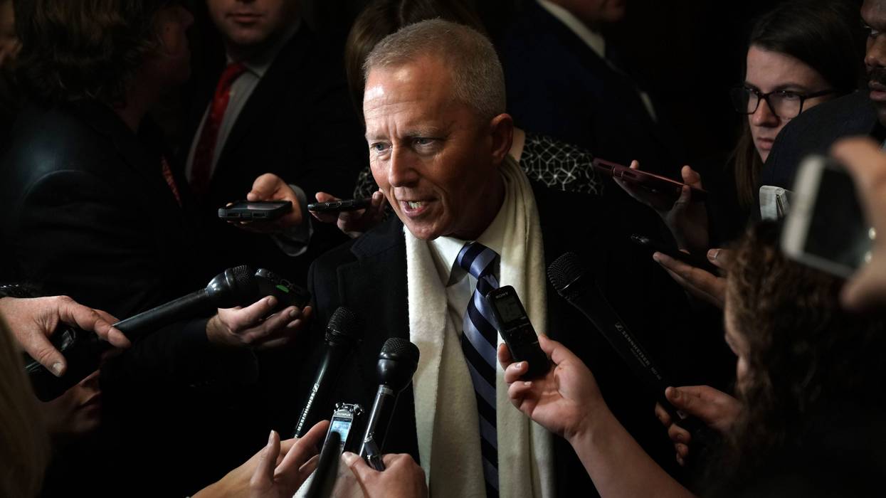 Rep. Jeff Van Drew speaks to members of the media outside a closed House Democrats organizational meeting.