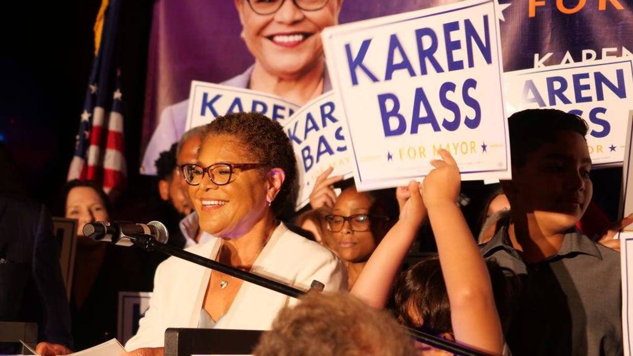 Rep. Karen Bass (D-CA) speaks at her primary night event at W Hollywood on June 07, 2022 in Hollywood, California.