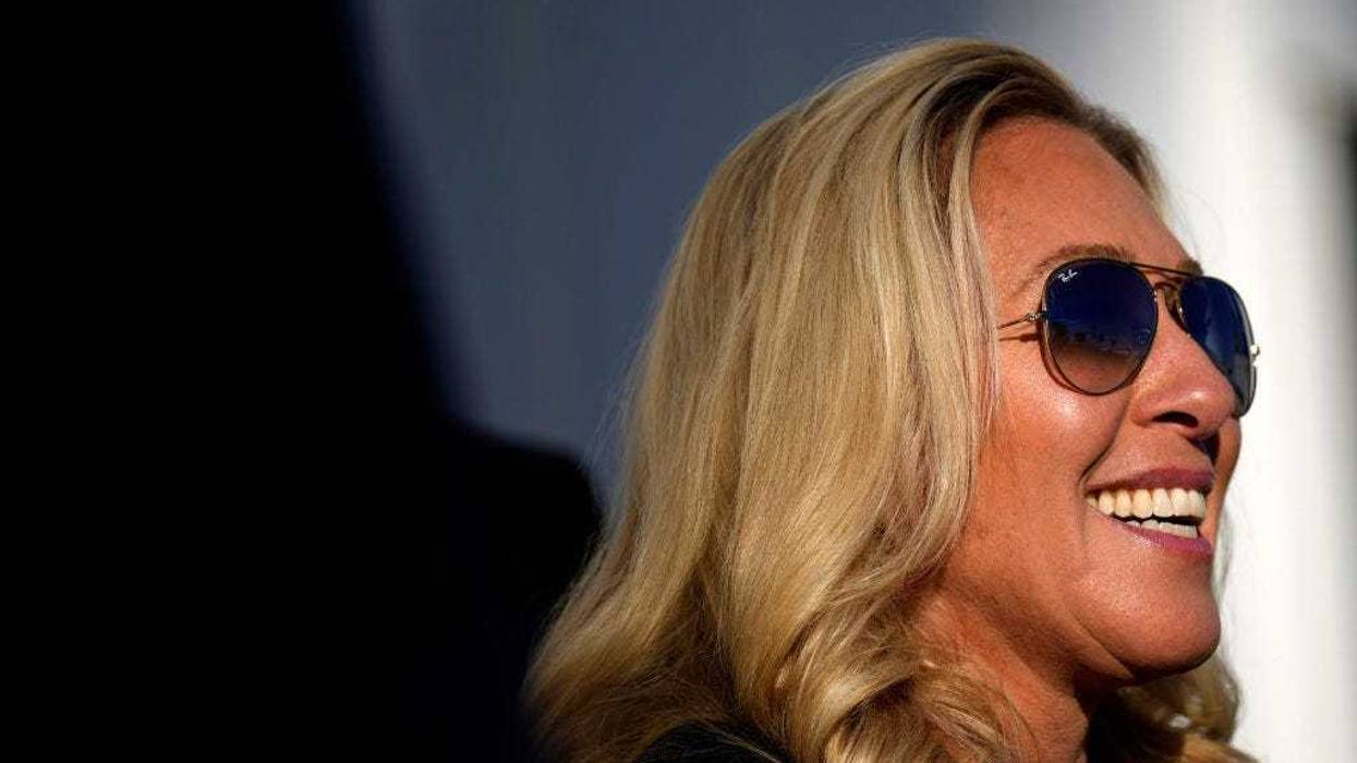 Rep.Marjorie Taylor Greene attends a rally for U.S. President Donald Trump at the Dayton International Airport on November 7, 2022 in Vandalia, Ohio.