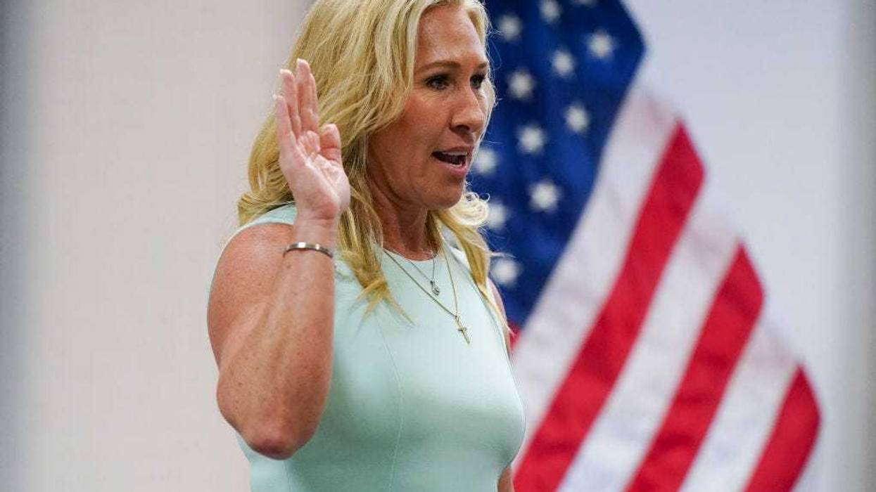 Rep. Marjorie Taylor Greene prepares to testify, on April 22, 2022 in Atlanta, Georgia.