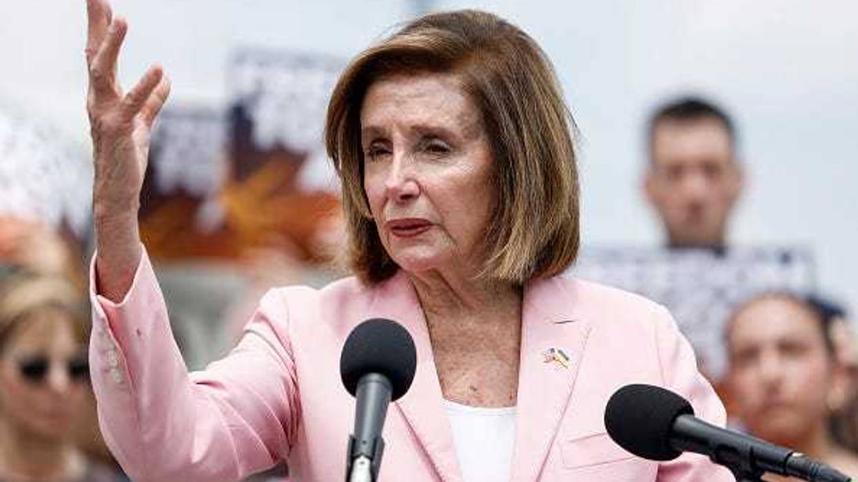 Rep. Nancy Pelosi (D-CA) speaks at a press conference on the reintroduction of the Freedom to Vote Act, outside the U.S. Capitol Building on July 20, 2023 in Washington, DC.