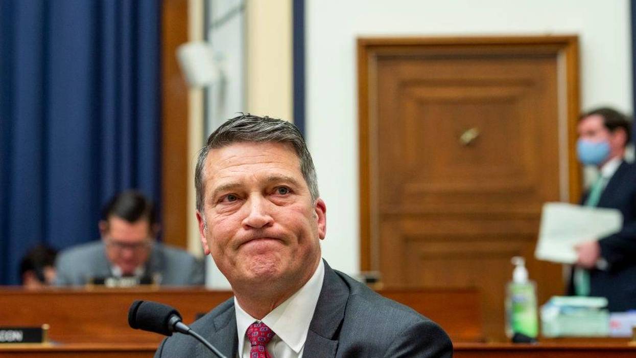 Rep. Ronny Jackson (R-TX) reacts after asking Gen. Mark A. Milley, Chairman of the Joint Chiefs of Staff if he would resign during a House Armed Services Committee hearing on Ending the U.S. Military Mission in Afghanistan in the Rayburn House Office Building at the U.S. Capitol on September 29, 2021 in Washington, DC.