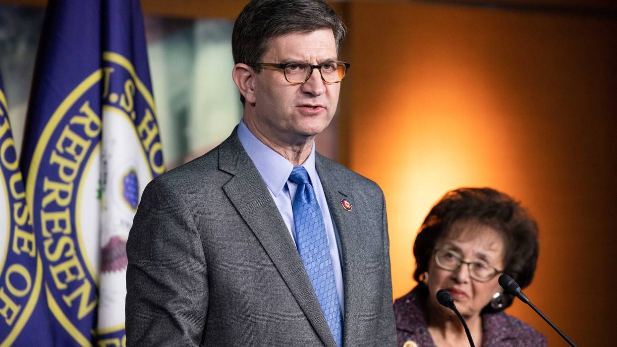 Representative Brad Schneider (D-IL) speaks about his experiences during a trip to Israel and Auschwitz-Birkenau as part of a bipartisan delegation from the House of Representatives while Representative Nita Lowey (D-NY) listens on January 28, 2020 in Washington, DC.