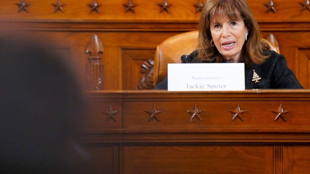 Representative Jackie Speier (D-CA) listens as caretakers and grandmothers participate in a democratic women's caucus roundtable to promote urgency for the Build Back Better Act to pass with provisions for care, climate, and immigration at Longworth House Office Building on December 09, 2021 in Washington, D.C.