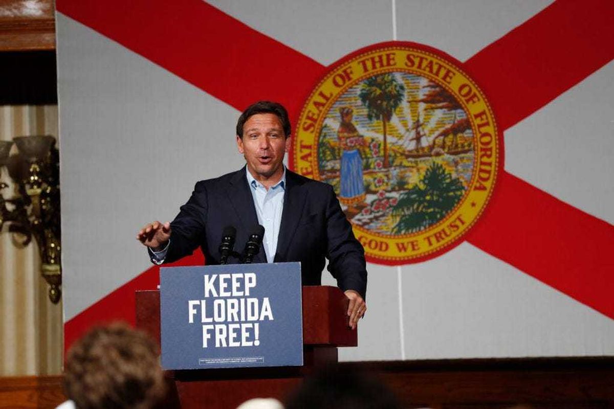 Republican Florida Gov. Ron DeSantis speaks at a campaign rally at the Cheyenne Saloon on November 7, 2022 in Orlando, Florida.