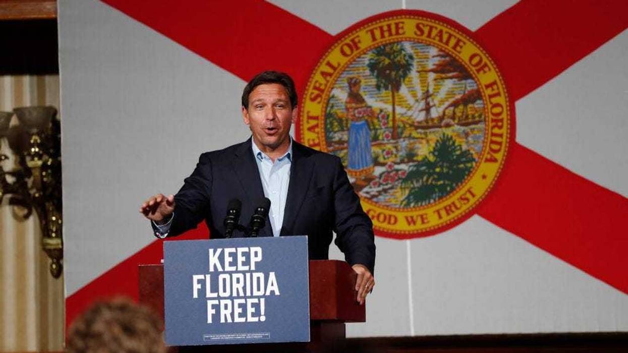 Republican Florida Gov. Ron DeSantis speaks at a campaign rally at the Cheyenne Saloon on November 7, 2022 in Orlando, Florida.