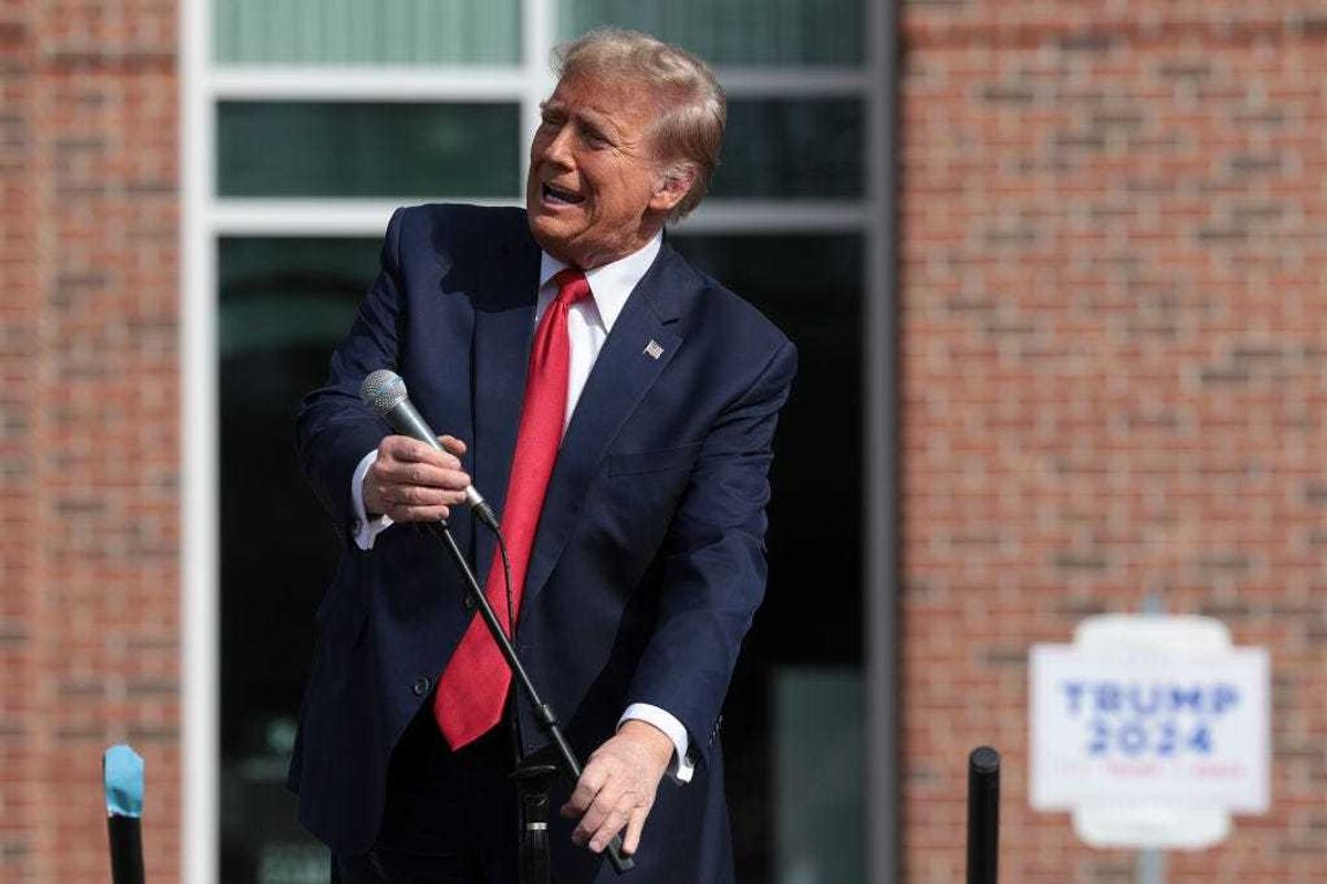 Republican presidential candidate and former President Donald Trump speaks to an overflow crowd during a Get Out The Vote rally at Coastal Carolina University on February 10, 2024 in Conway, South Carolina. South Carolina holds its Republican primary on February 24. (Photo by Win McNamee/Getty Images)
