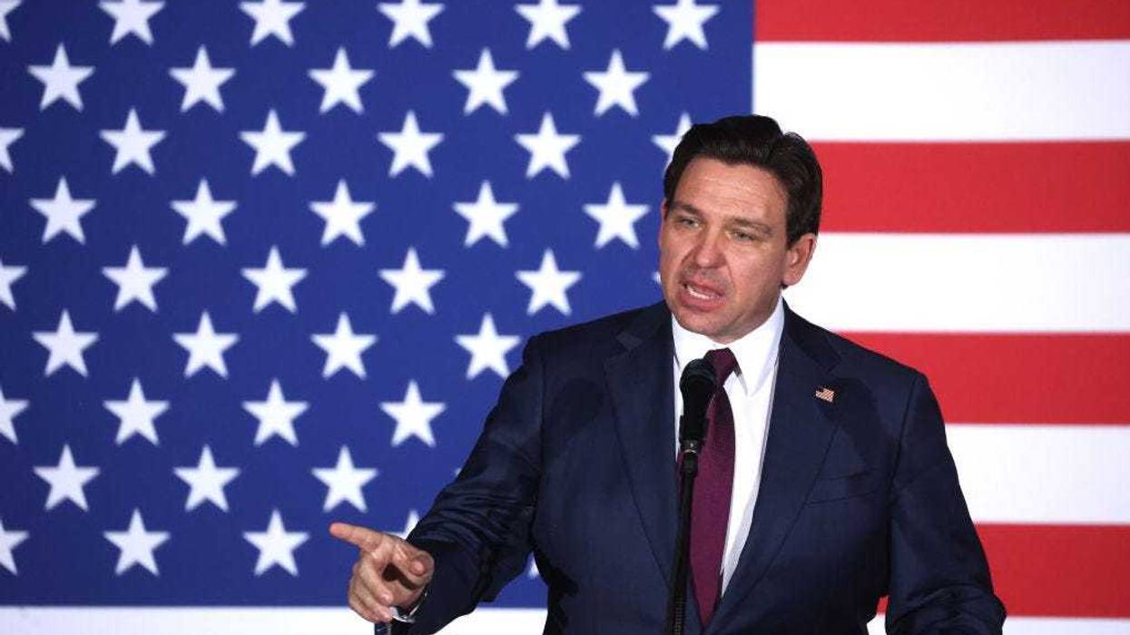 Republican presidential candidate Florida Gov. Ron DeSantis speaks at his caucus night event on January 15, 2024 in West Des Moines, Iowa.