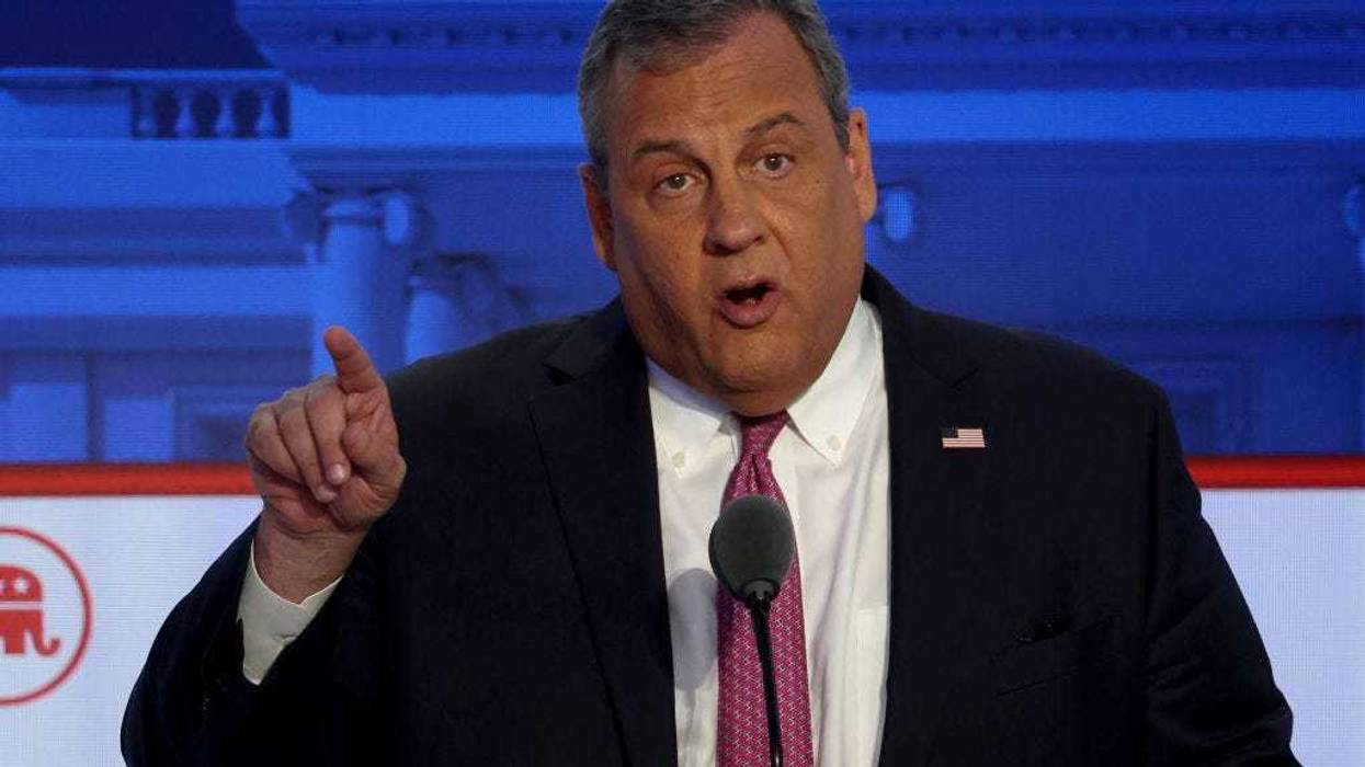 Republican presidential candidate former New Jersey Gov. Chris Christie delivers remarks during the FOX Business Republican Primary Debate at the Ronald Reagan Presidential Library on September 27, 2023 in Simi Valley, California.
