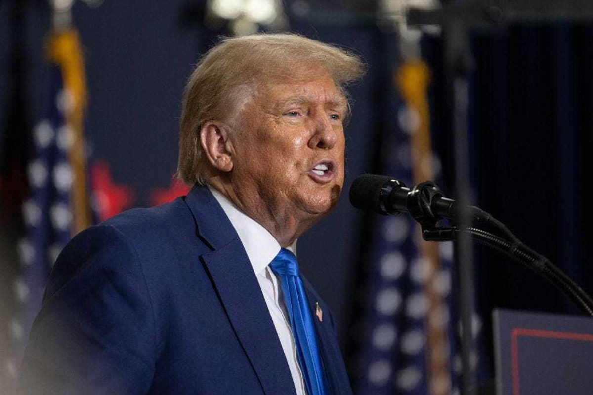 Republican presidential candidate former President Donald Trump delivers remarks during a campaign event on October 23, 2023 in Derry, New Hampshire. Trump officially filed for the first-in-the-nation primary on Monday at the New Hampshire State House. (Photo by Scott Eisen/Getty Images)