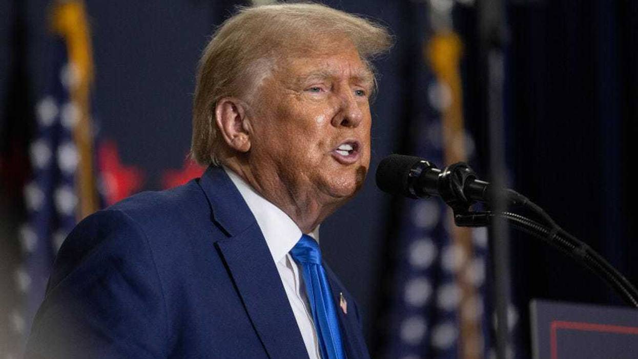 Republican presidential candidate former President Donald Trump delivers remarks during a campaign event on October 23, 2023 in Derry, New Hampshire. Trump officially filed for the first-in-the-nation primary on Monday at the New Hampshire State House. (Photo by Scott Eisen/Getty Images)