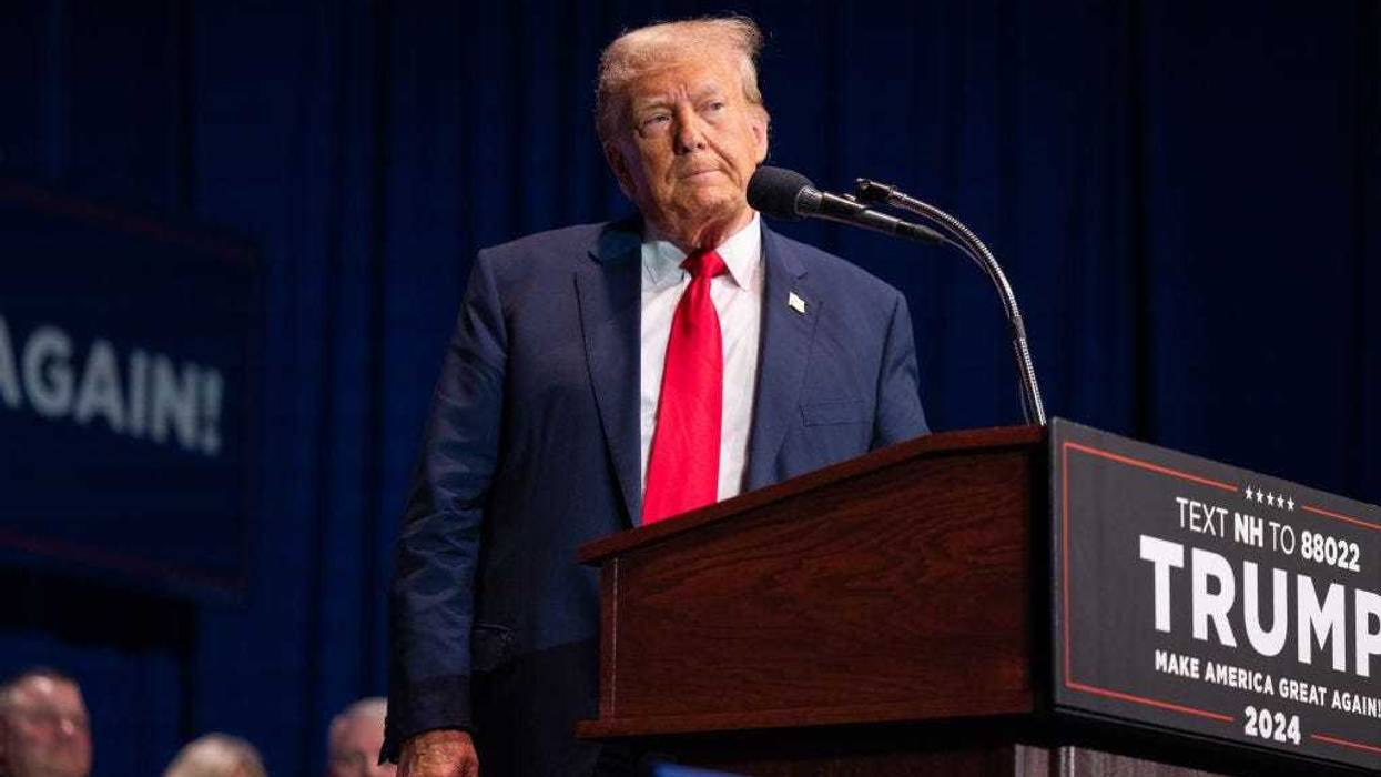 Republican presidential candidate former President Donald Trump delivers remarks on October 9, 2023 in Wolfeboro, New Hampshire.