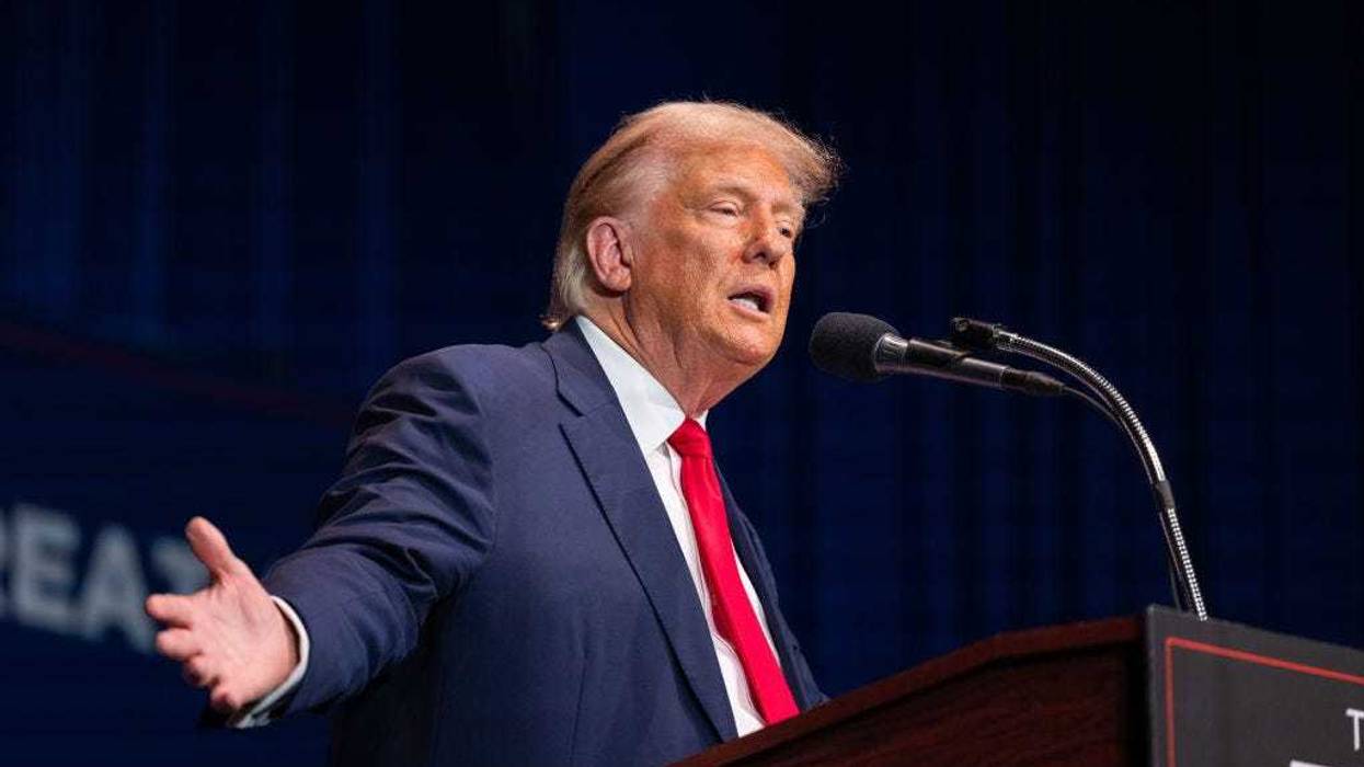 Republican presidential candidate former President Donald Trump delivers remarks on October 9, 2023 in Wolfeboro, New Hampshire.