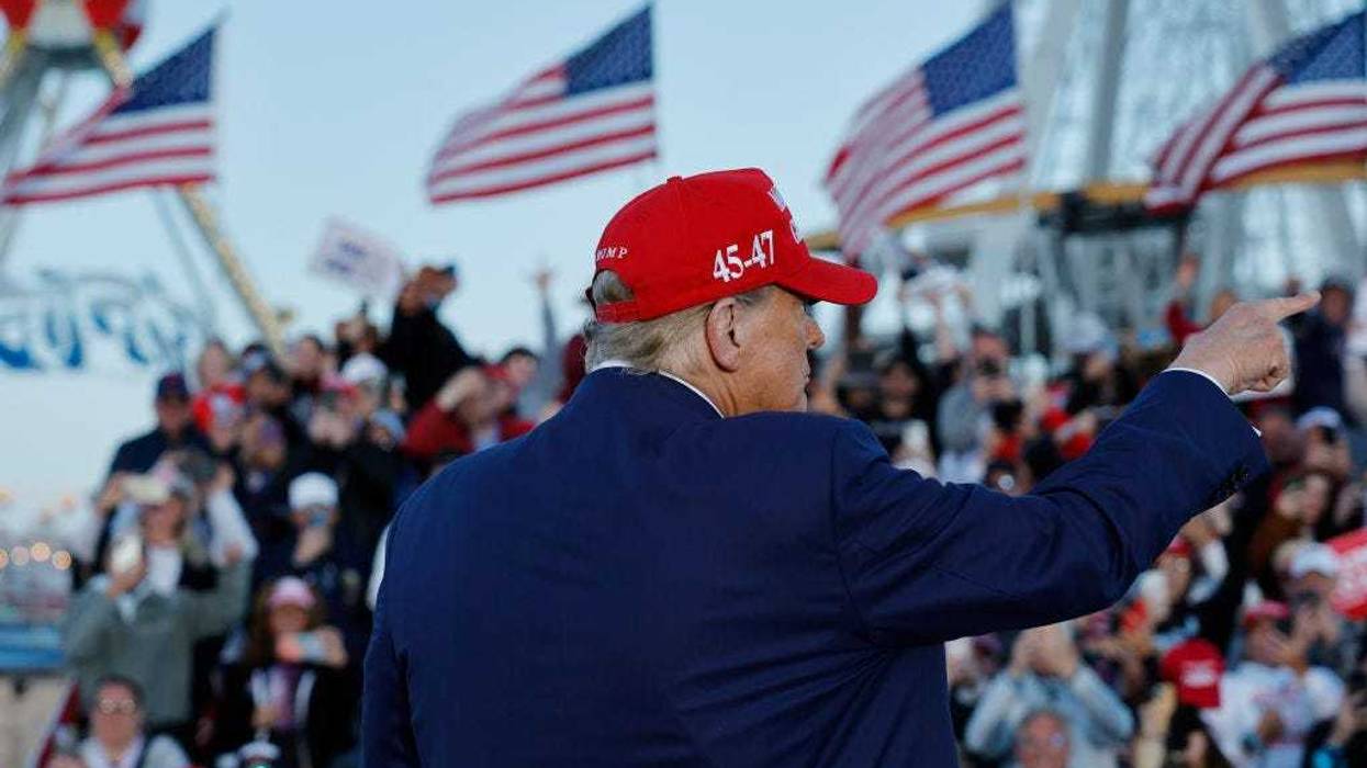 Republican presidential candidate former President Donald Trump leaves the stage after speaking during a campaign rally in Wildwood Beach on May 11, 2024 in Wildwood, New Jersey.