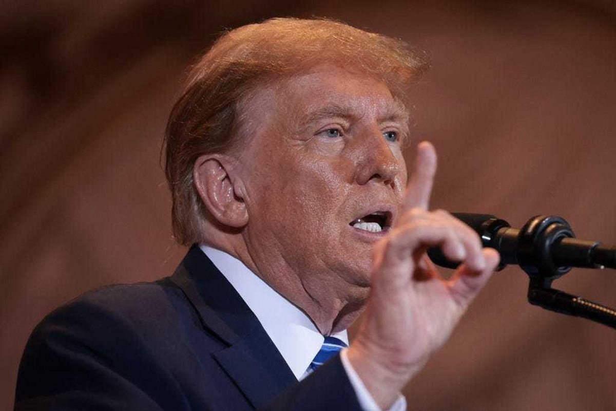 Republican presidential candidate, former President Donald Trump speaks at an election-night watch party at Mar-a-Lago on March 5, 2024 in West Palm Beach, Florida. Sixteen states held their primaries and caucuses today as part of Super Tuesday.
