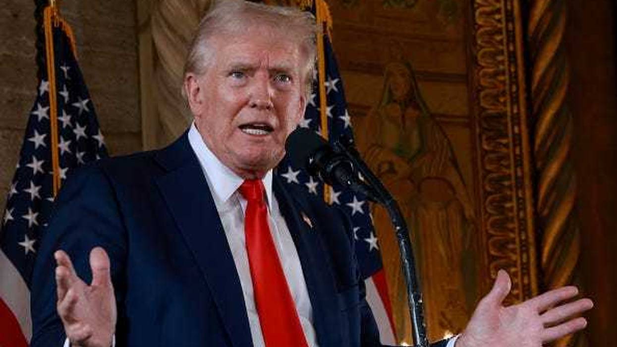 Republican presidential candidate former President Donald Trump speaks during a press conference at Mr. Trump's Mar-a-Lago estate on August 08, 2024, in Palm Beach, Florida.
