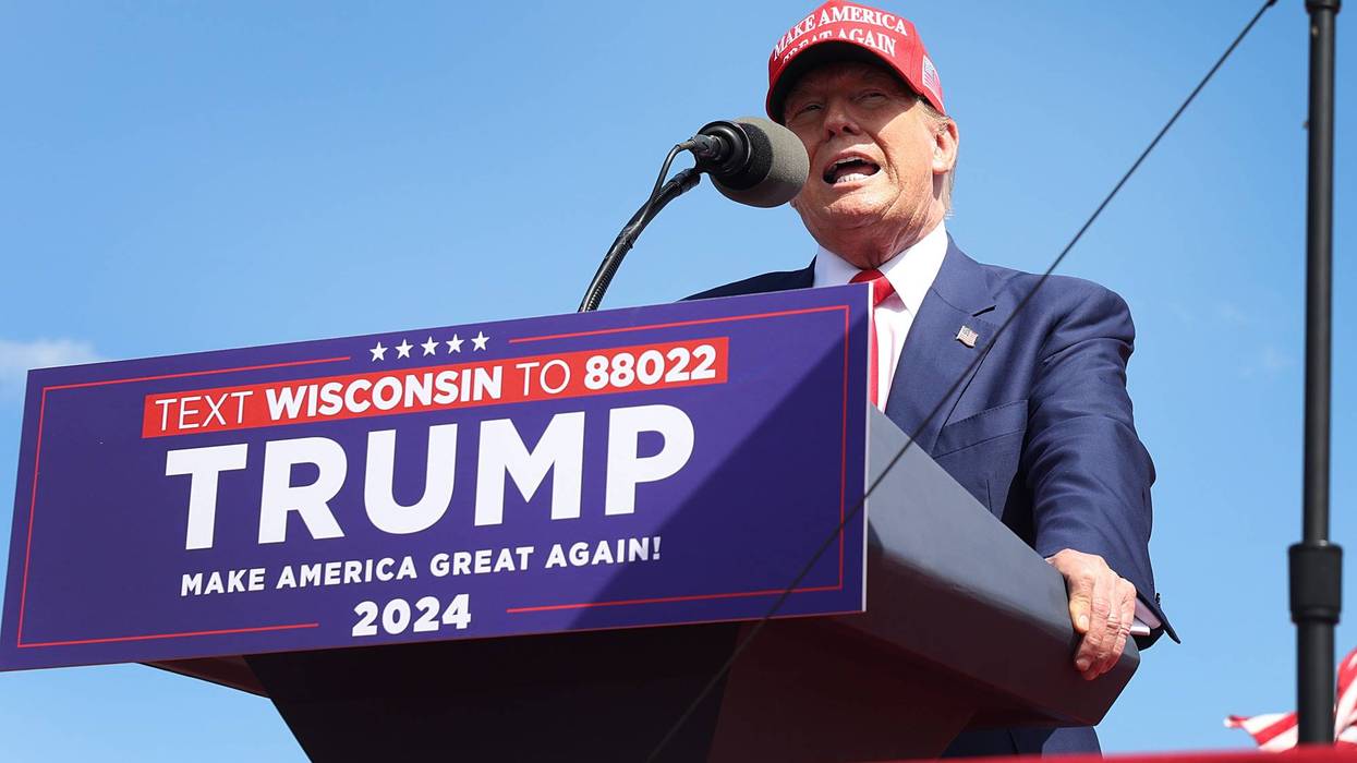 Republican presidential candidate former President Donald Trump speaks during a rally at Festival Park on June 18, 2024, in Racine, Wisconsin.