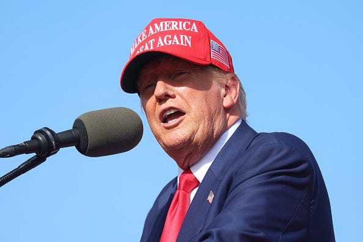 Republican presidential candidate former President Donald Trump speaks during a rally at Festival Park on June 18, 2024 in Racine, Wisconsin.