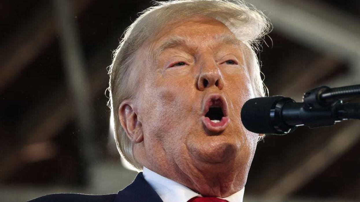 Republican presidential candidate former President Donald Trump speaks to guests during a rally on October 07, 2023 in Waterloo, Iowa. The rally is the first of two scheduled with the former president in Iowa today. (Photo by Scott Olson/Getty Images)