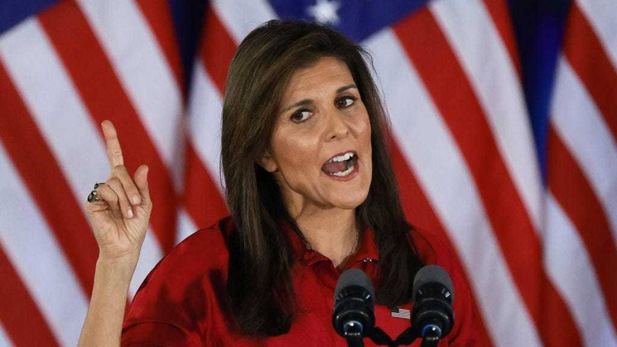 Republican presidential candidate former U.N. Ambassador Nikki Haley speaks at her caucus night event on January 15, 2024 in West Des Moines, Iowa.