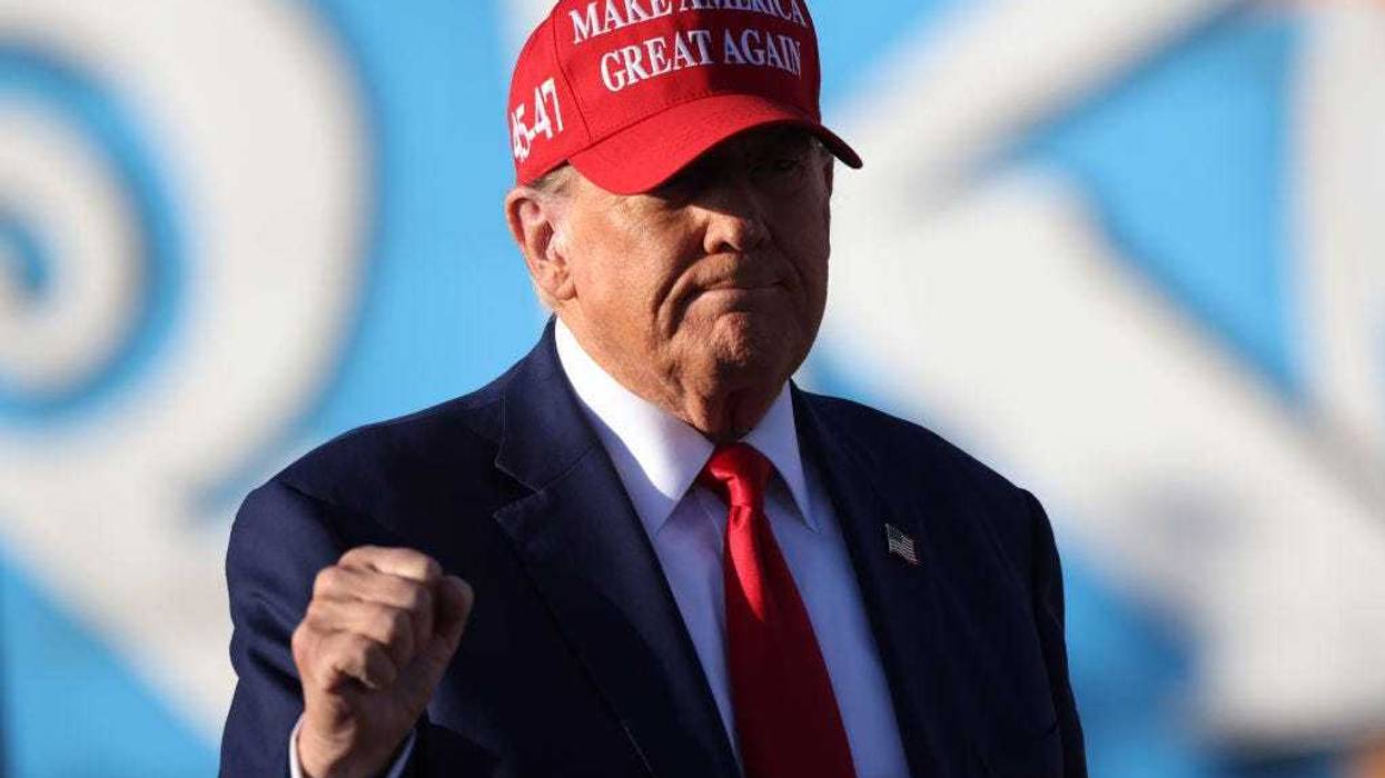 Republican presidential candidate former U.S. President Donald Trump arrives for his campaign rally in Wildwood Beach on May 11, 2024 in Wildwood, New Jersey.