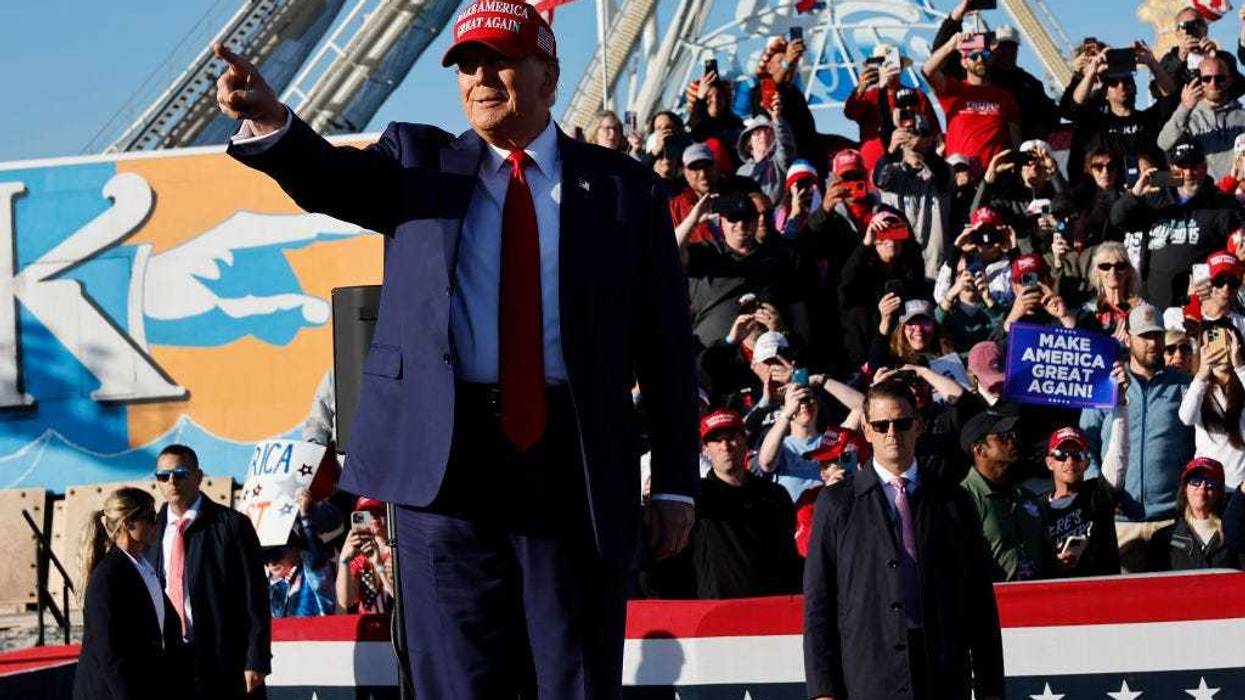Republican presidential candidate former U.S. President Donald Trump arrives for his campaign rally in Wildwood Beach on May 11, 2024 in Wildwood, New Jersey.