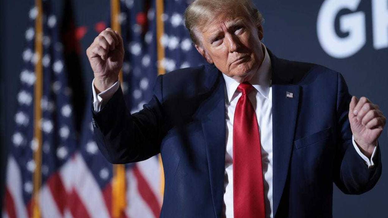 Republican presidential candidate, former U.S. President Donald Trump dances after speaking at a Get Out The Vote rally at the North Charleston Convention Center on February 14, 2024 in North Charleston, South Carolina. South Carolina holds its Republican primary on February 24.