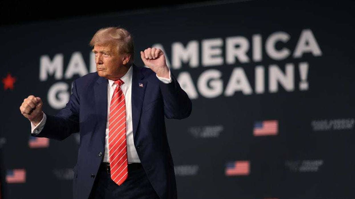 Republican presidential candidate former U.S. President Donald Trump hosts a campaign event at the Orpheum Theater on October 29, 2023 in Sioux City, Iowa.