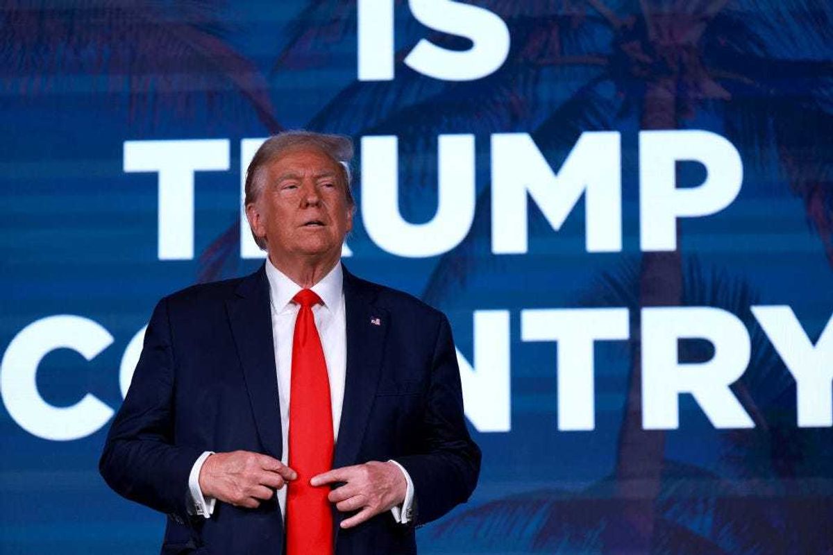 Republican presidential candidate former U.S. President Donald Trump looks on during the Florida Freedom Summit at the Gaylord Palms Resort on November 04, 2023 in Kissimmee, Florida.