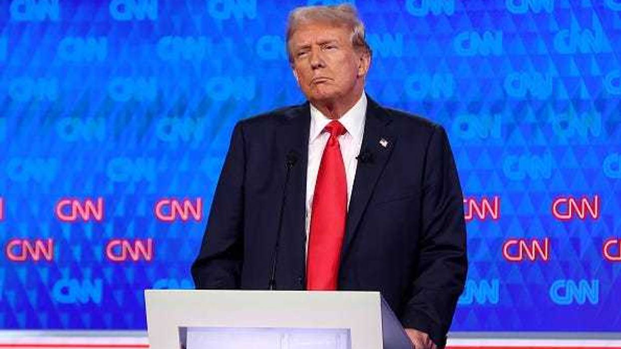 Republican presidential candidate, former U.S. President Donald Trump participates in the CNN Presidential Debate at the CNN Studios on June 27, 2024 in Atlanta, Georgia.