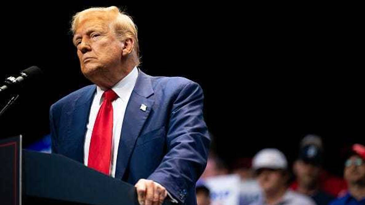 Republican Presidential candidate, former U.S. President Donald Trump speaks to attendees during a campaign rally at the Johnny Mercer Theatre on September 24, 2024 in Savannah, Georgia.