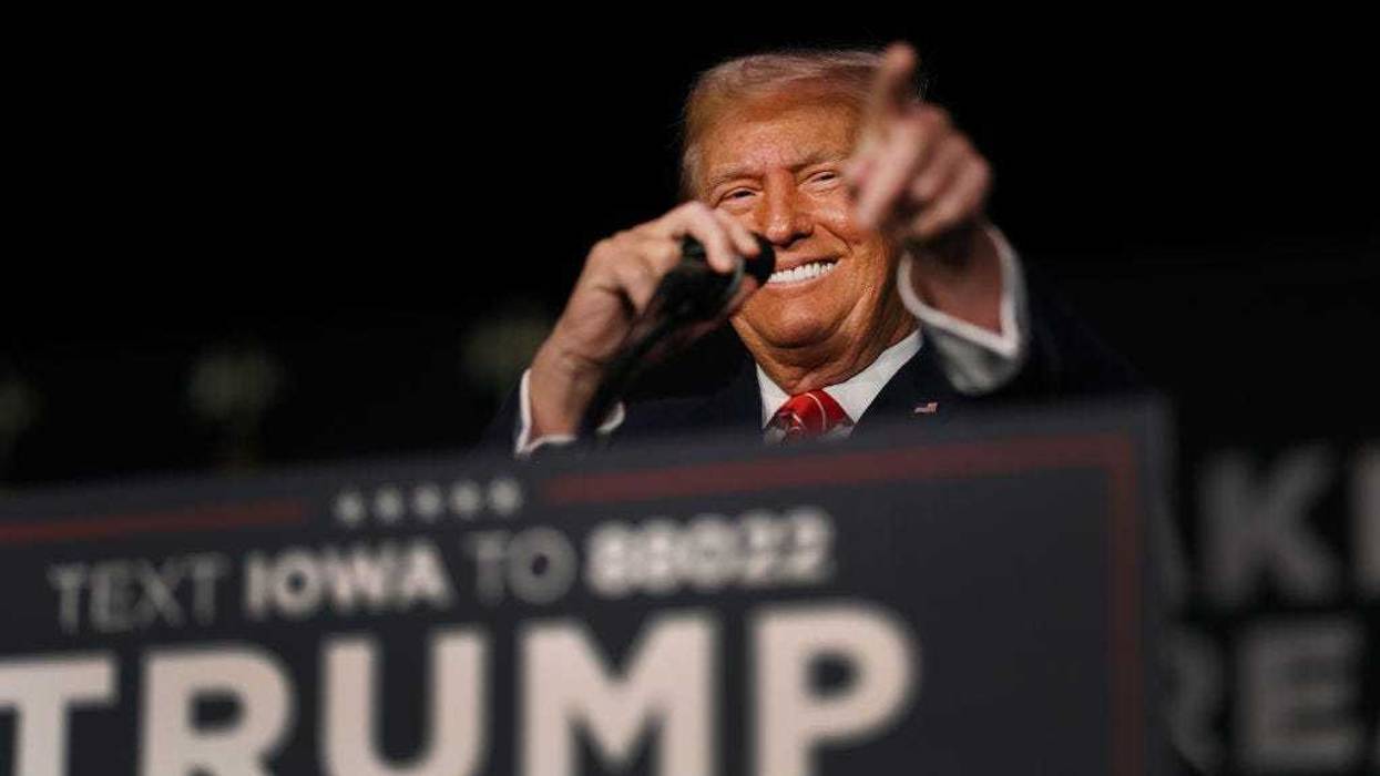 Republican presidential candidate former U.S. President Donald Trump speaks to guests during a campaign event at the Orpheum Theater on October 29, 2023 in Sioux City, Iowa. On Saturday, Trump joined other Republican presidential candidates when he addressed Republican Jewish Coalition’s annual conference where his one-time vice president, Mike Pence, announced he was suspending his campaign. (Photo by Scott Olson/Getty Images)