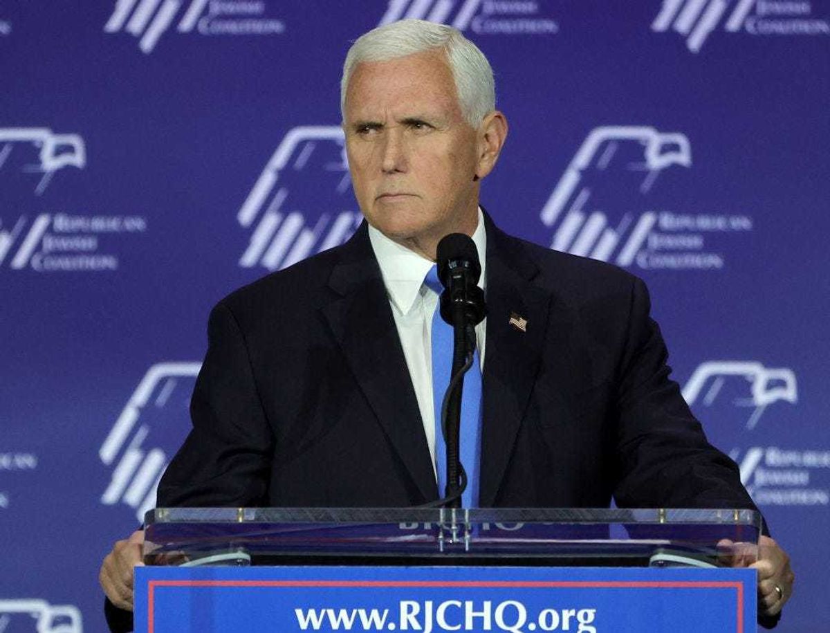 Republican presidential candidate former U.S. Vice President Mike Pence speaks after suspending his campaign for president during the Republican Jewish Coalition's Annual Leadership Summit at The Venetian Resort Las Vegas on October 28, 2023 in Las Vegas, Nevada.