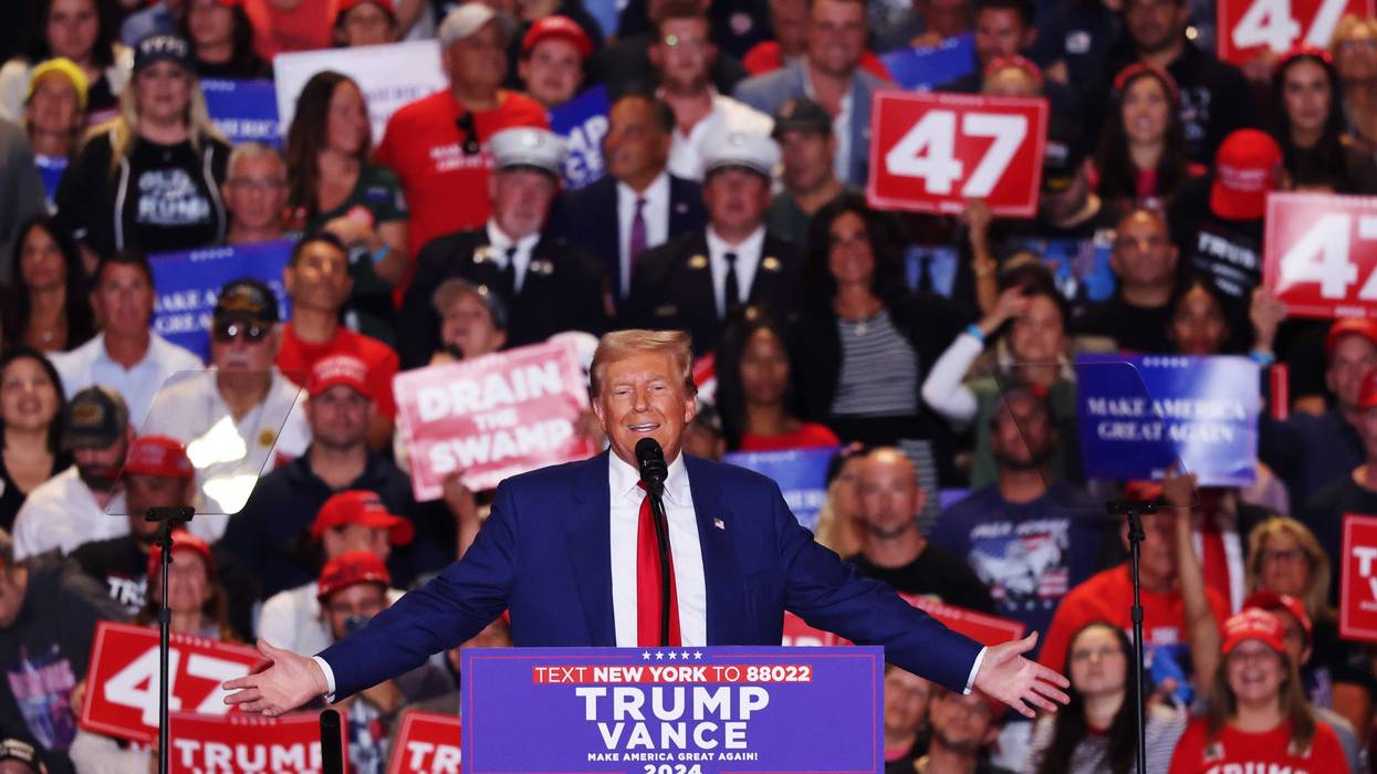 Republican presidential nominee Donald Trump speaks during a campaign rally at Nassau Veterans Memorial Coliseum on September 18, 2024 in Uniondale, New York