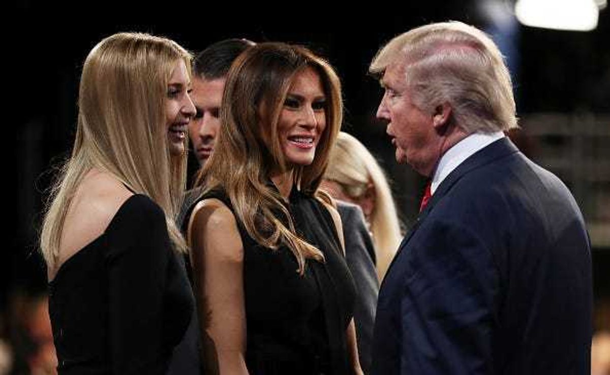 Republican presidential nominee Donald Trump speaks with his wife Melania Trump and his daughter Ivanka Trump after the third U.S. presidential debate at the Thomas & Mack Center on October 19, 2016 in Las Vegas, Nevada.