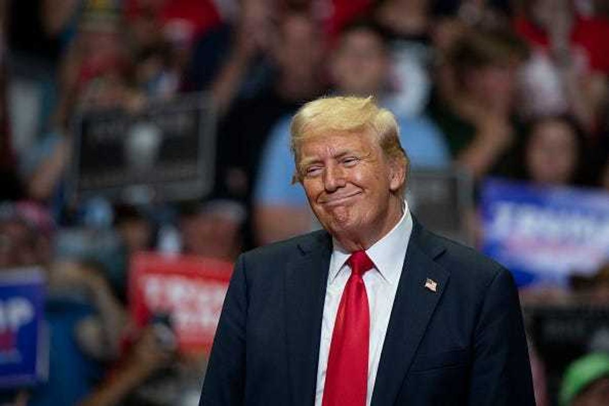 Republican Presidential nominee former President Donald J. Trump holds his first public campaign rally with his running mate, Vice Presidential nominee U.S. Senator J.D. Vance (R-OH) (not pictured), at the Van Andel Arena on July 20, 2024 in Grand Rapids, Michigan.