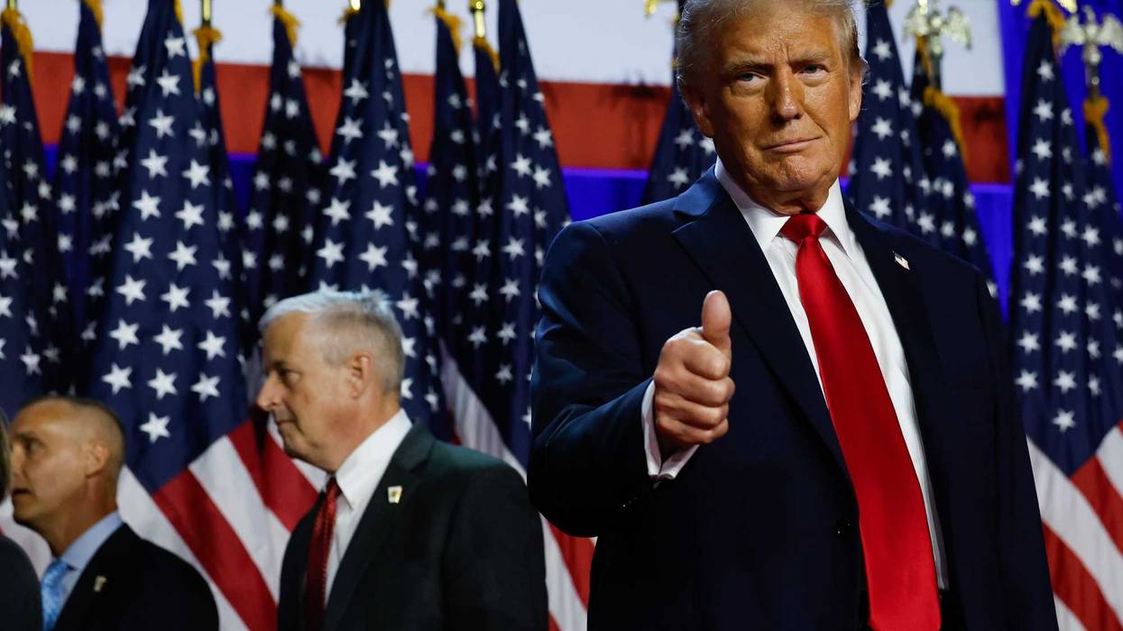 Republican presidential nominee, former U.S. President Donald Trump arrives to speak during an election night event at the Palm Beach Convention Center on November 06, 2024 in West Palm Beach, Florida.