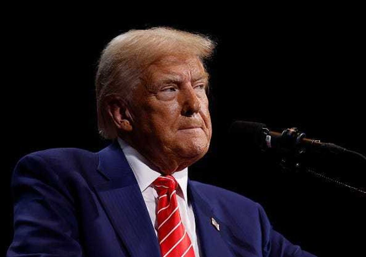 Republican presidential nominee, former U.S. President Donald Trump delivers remarks during a campaign rally at the Cobb Energy Performing Arts Centre on October 15, 2024 in Atlanta, Georgia.