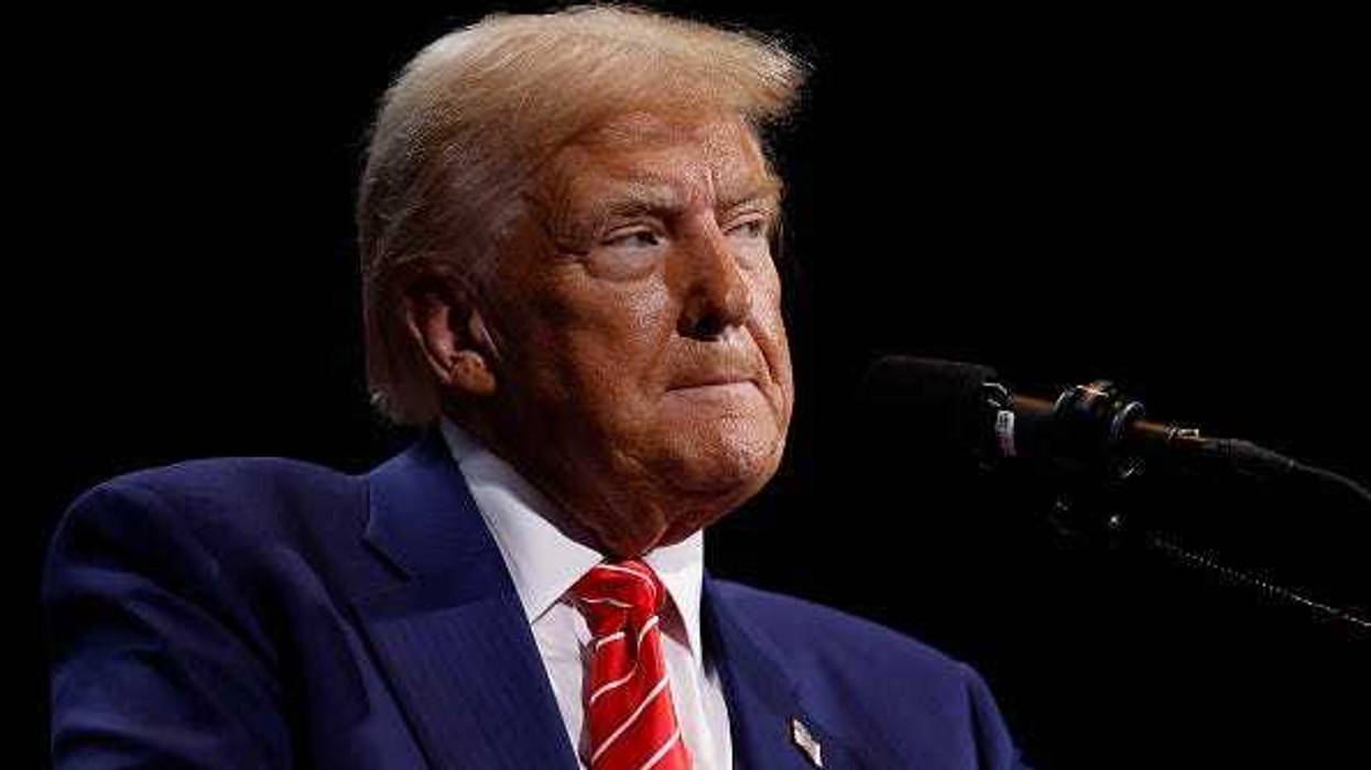Republican presidential nominee, former U.S. President Donald Trump delivers remarks during a campaign rally at the Cobb Energy Performing Arts Centre on October 15, 2024 in Atlanta, Georgia.