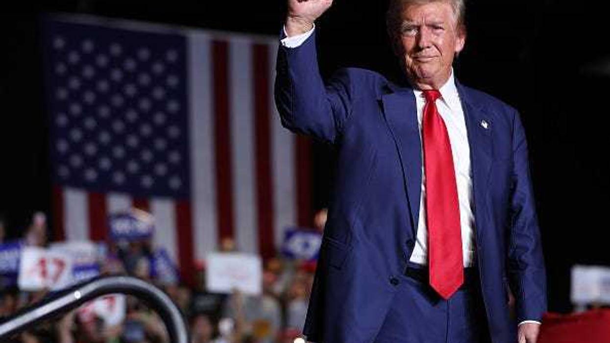 Republican presidential nominee, former U.S. President Donald Trump, greets supporters during a campaign rally at The Expo at World Market Center Las Vegas on September 13, 2024 in Las Vegas, Nevada.