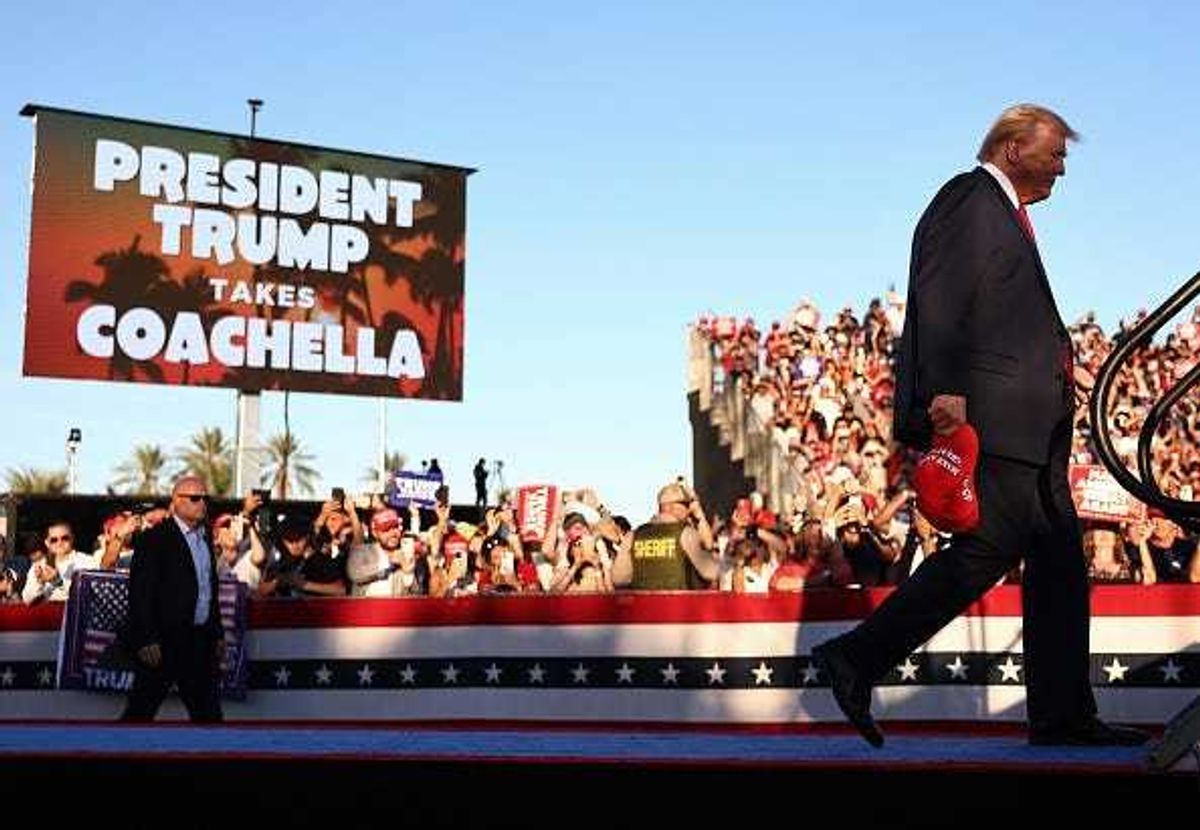 Republican presidential nominee, former U.S. President Donald Trump walks onstage for a campaign rally on October 12, 2024 in Coachella, California.