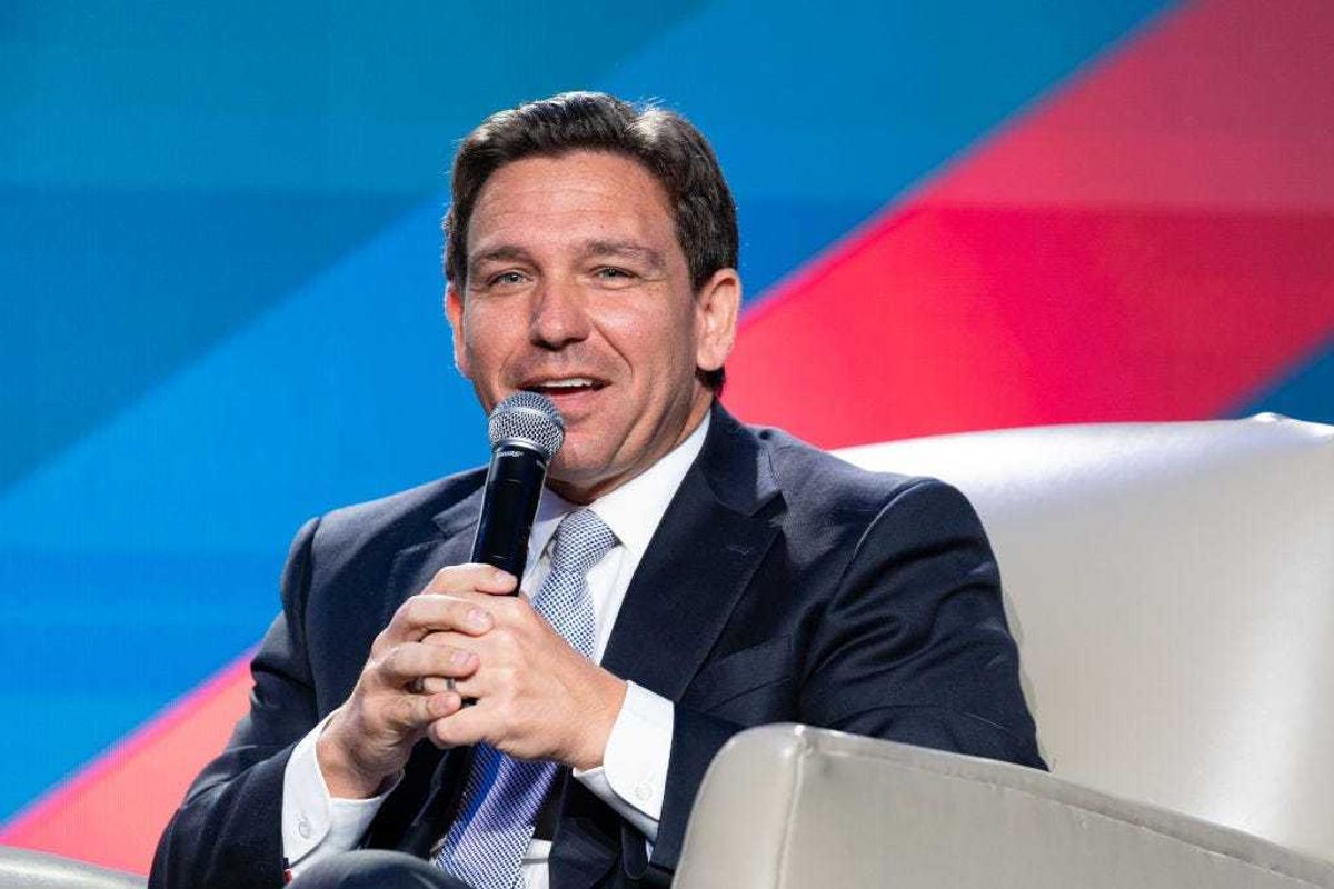Republican U.S. presidential candidate and Florida Governor Ron DeSantis speaks at an event hosted by Conservative radio host Erick Erickson on August 18, 2023 in Atlanta, Georgia.