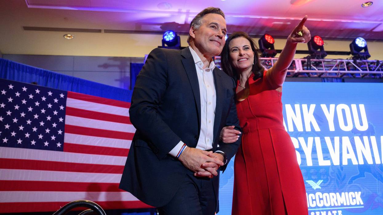 Republican U.S. Senate candidate Dave McCormick and wife Nina Powell thank supporters on Nov. 6, 2024 in Pittsburgh.