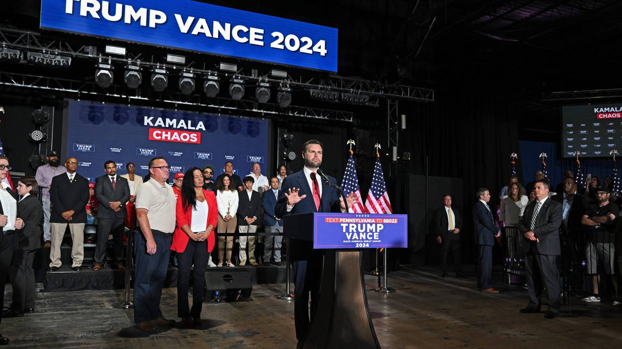 Republican vice presidential nominee U.S. Sen. JD Vance speaks at a campaign rally at the 2300 Arena in South Philadelphia on Aug. 6, 2024