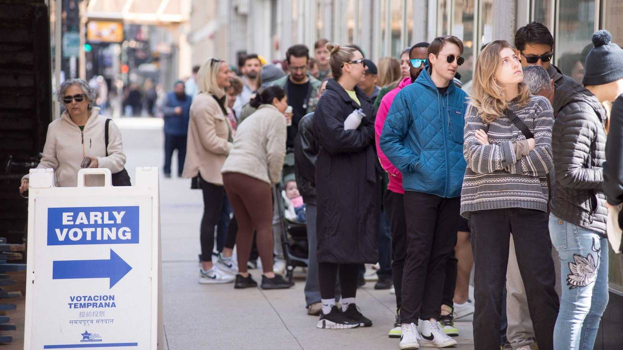Residents of Chicago wait in line to cast their ballots at the Loop Supersite on Nov. 2, 2024, ahead of the 2024 general election.
