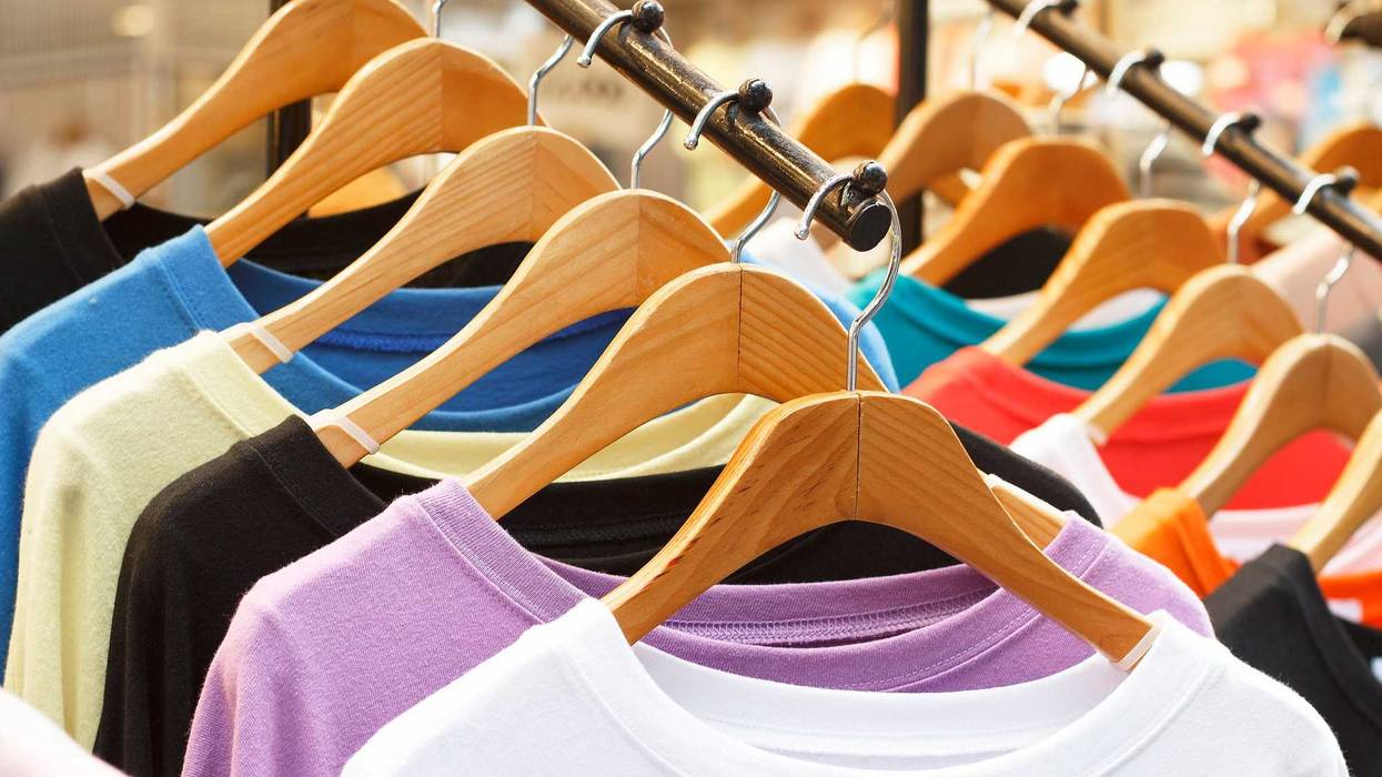 Retail shirt display stock photo.