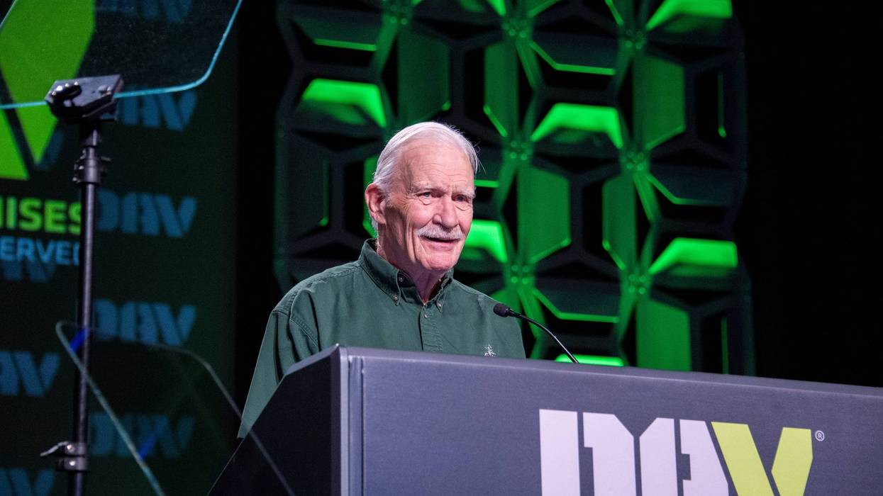 Retired Marine Capt Dale Dye accepts the 2019 DAV bugle award during the DAV National Convention in Orlando Florida